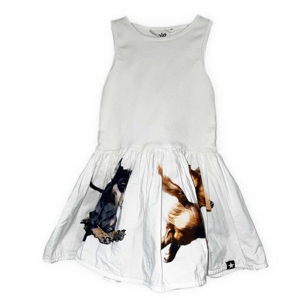 MOLO, 2T 100% cotton sleeveless dress, white with dog print